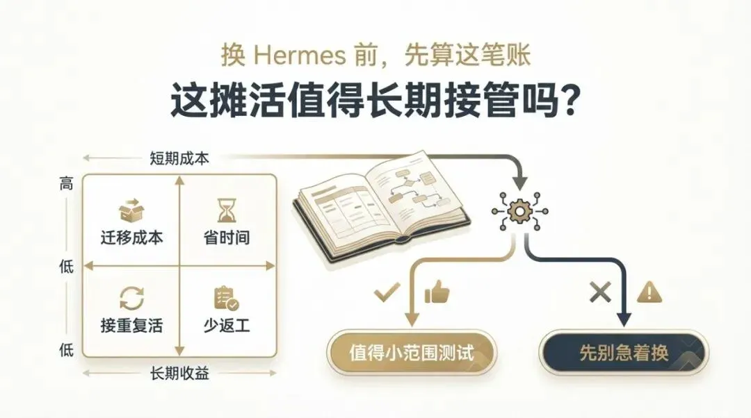 换 Hermes 前先算账的决策信息图