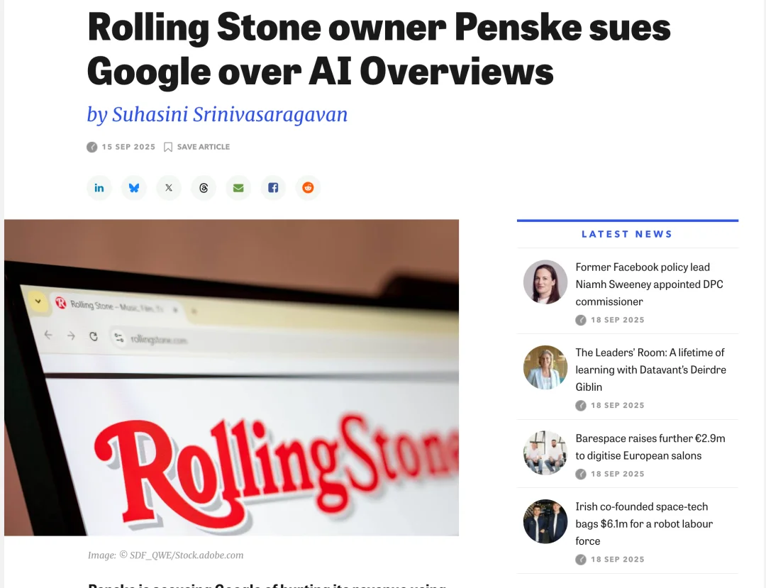 从 Rolling Stone 的 Owner Penske 诉谷歌案，思考AI 时代内容创作者的未来